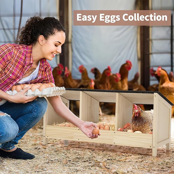 COZIWOW Chicken Nesting Boxes 3 Compartment-Waterproof Asphalt roof, Easy to Install, Wooden Nesting Boxes for Chicken Coop, Egg Laying Boxes for Hens,Ducks,Poultry,Rabbit,Squirrel