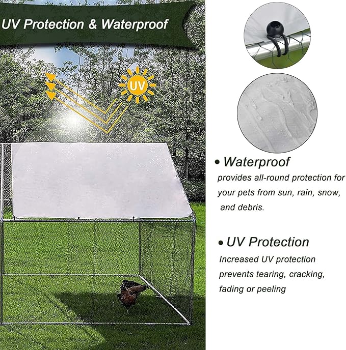 ROOMTEC 1.25'' Large Metal Chicken Coop for 20 Chickens,Chicken Runs for Yard with Cover Walk-in Poultry Cage Lockable Door Design(9.8'Lx19.6'Wx6.4'H)