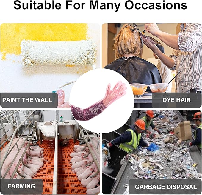 50 Disposable Field Dressing Gloves Veterinary Insemination Rectal Long Gloves, Extra Long Sleeve Full Arm