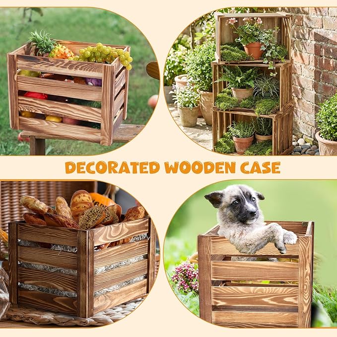 Ripeng 3 Pack Wooden Large Crates Storage Crate Decorative Wood Crates Wooden Storage Container with Handles for Display Decor 15.75 x 11.8 x 10.24 inches