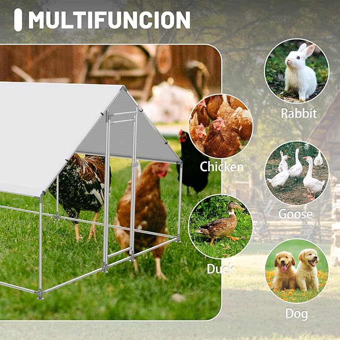 Large Metal Chicken Coop Chicken Pen with Water-Resident and Anti-UV Cover Walk-in Poultry Cage Chicken Runs for Yard with Cover Duck Rabbit Dog House Outdoor
