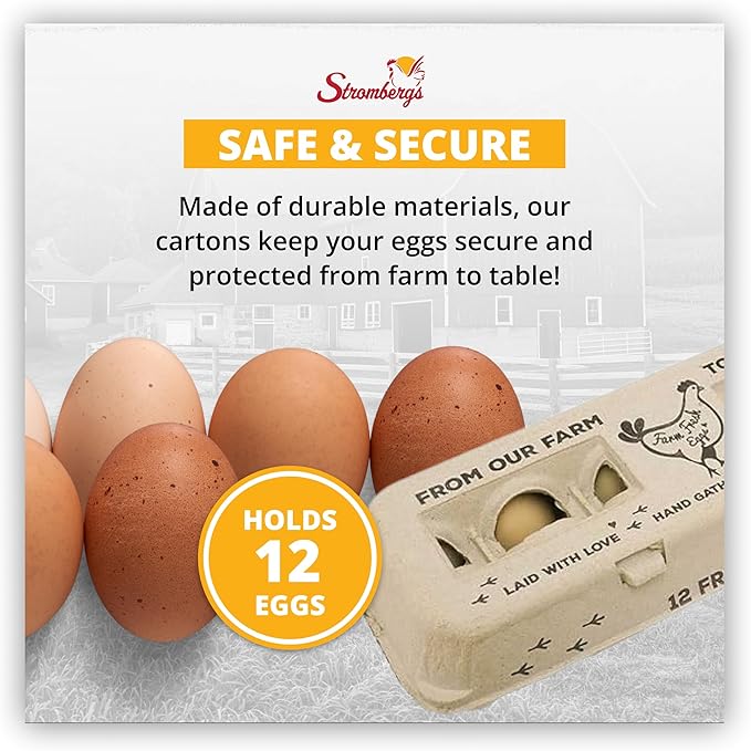 Stromberg's Decorative Print Large Egg Cartons, Eco-Friendly, Perfect for Farmer's Markets, Advertise Fresh, Handgathered Eggs from Happy Hens, 250 Pack