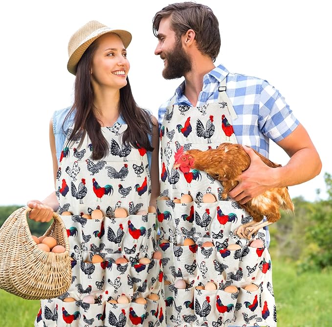Loopeer 2 Pcs Egg Apron Collecting Apron for Fresh Egg Gathering Adjustable Gathering with Pocket for Gift Women