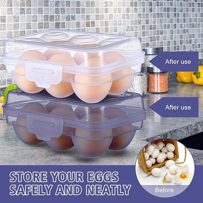 6 Pieces 6 Grid Egg Carton Camping Plastic Portable Egg Box Container for Refrigerator Storage Crisper Holder Carriage Tray(Blue＆transparent)
