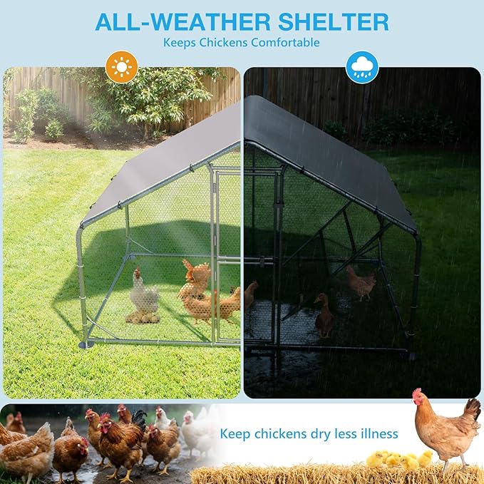 Large Metal Chicken Coop, Chicken Runs for Yard with Cover, Walk-in Chicken Run, Outdoor Chicken Pen, Heavy-Duty Galvanized Frame with Roosting Ladder,10x6.5x6.5FT