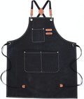 Multi-Pocket Waterproof Oil-Proof Canvas Cotton Apron Cross-Back Adjustable Straps For Chefs Barbers Carpenters