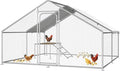 Large Metal Chicken Coop with Roosting Ladder, UV-Resistant and Waterproof Cover, Outdoor Walk-in Cage Hen House for Yard Farm Rabbit Duck Chicken Run, Spire Roof (13.1'W x 9.8'L x 6.4'H)