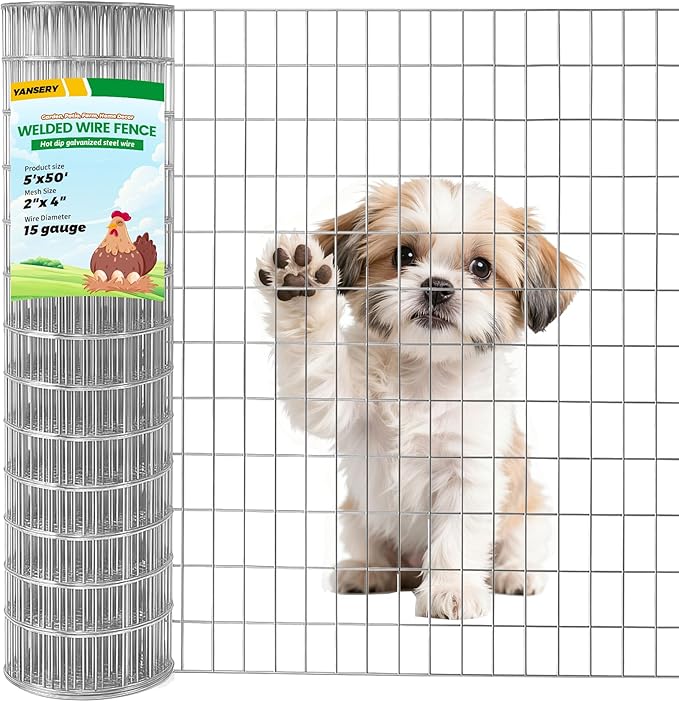 Welded Wire Fence, 5Ft x 50Ft 15Ga Chicken Wire Fencing, Garden Border Fencing Roll Metal Wire Mesh for Yard Vegetable Plant Protection Poultry Netting