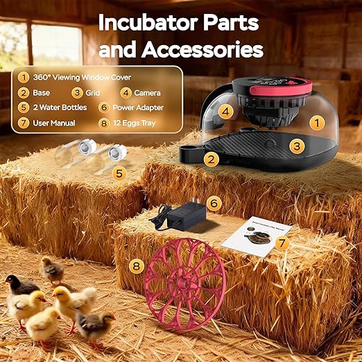 Incubators for Hatching Eggs with Automatic Egg Turning and Humidity Control, with Remote APP Control, 12 Egg Capacity, for Chicken Duck Pigeon Quail