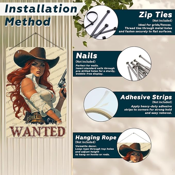 Rustic Cowgirl Metal Tin Sign Wall Art Retro Western Decor Wanted Pin Up Girl Sign 12x8 Inch