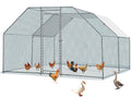 VINGLI Large Metal Chicken Coop, 13.1x9.8x6.5 ft Poultry Cage for Chicken Run, Walk-in Chicken Pen with Waterproof & Anti-UV Cover for Yard Outdoor (Silver-Flat Roof)