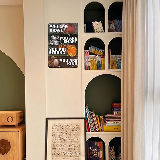 Tin Sign Room Accessories for Teen Boys-Sport Room Decor for Boys,Motivational Wall Decor Sign for Boys Bedroom Gifts 8x12inch
