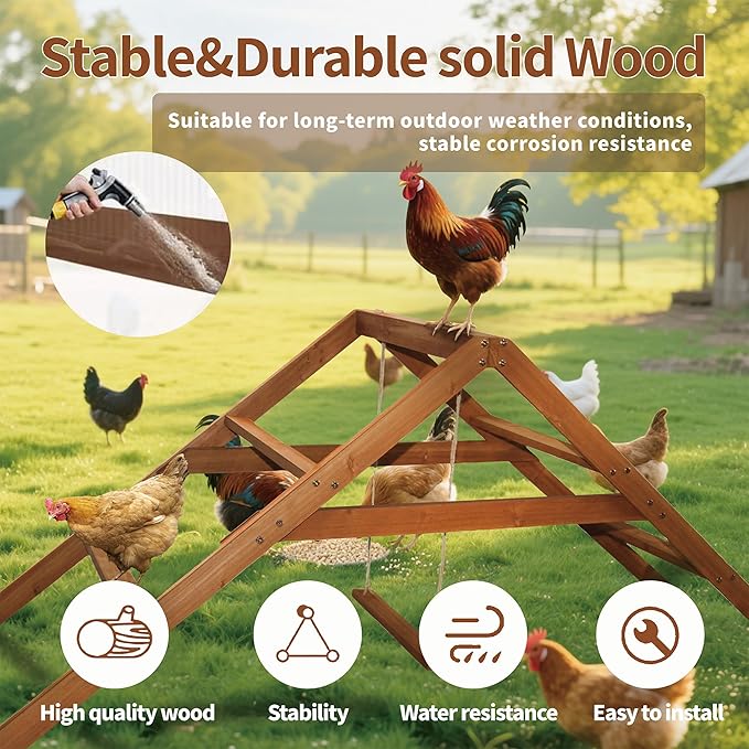 Roosting Bars for Chickens in Coop: Chicken Perches for Coop with Swing - Chicken Run Accessories Toy, Wooden Ladder for Pet, Ideal for Backyard Poultry, Farms - Easy to Assemble and Clean