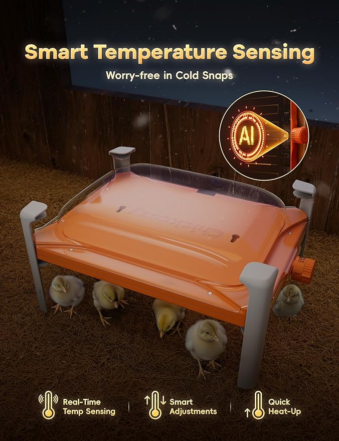 Smart Chicken Coop Heater, 200 Watts Chick Brooder Heating Plate Built-in Adaptive Temperature Sensor, Chicken Brooder Heater, Adaptable to Timer and Temp Controllers,UL-Compliant