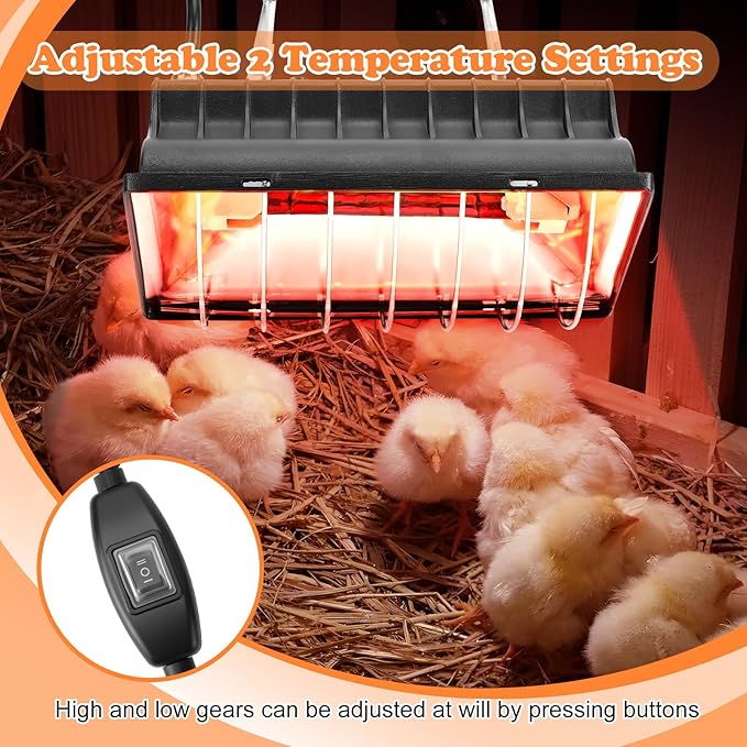 Chicken Brooder Heater for Chicks Coop with 2 Heat Lamps, 250W Hen Chick Warmer with Adjustable Height & Temperature, 6ft Cord, Aluminum Alloy Lamp Shade for Chicks Ducks Livestock Indoor