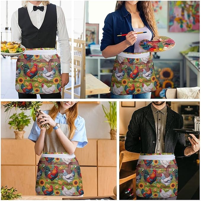 Half Apron with 3 Pockets Chef Cooking Kitchen Restaurant Aprons for Women Men