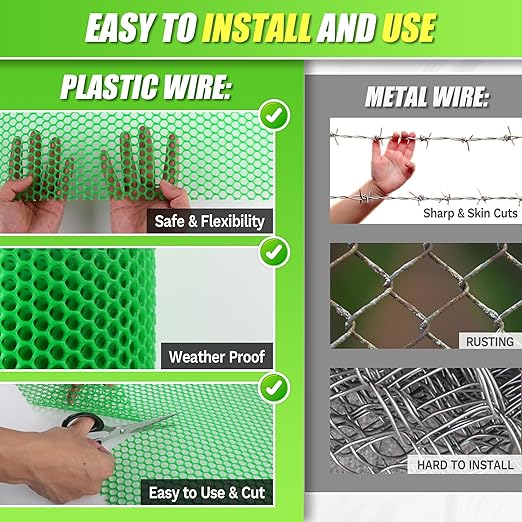 Garden Fence Green Plastic Mesh- 16in x 40ft Plastic Chicken Wire Plastic Netting for Floral Arrangements, Poultry, Animal Barrier, Gardening,Rabbit Fence