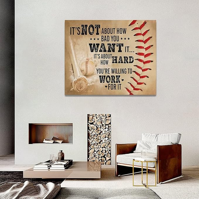 Baseball Wall Art Inspirational Sport Theme Wall Decor Motivational Quotes Pictures Canvas Prints Artwork Baseball Decor For Boys Room Playroom Bedroom Gym Framed 20"x16"