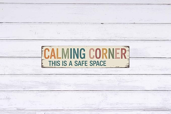 Calming Corner Safe Space Metal Sign 4x16in Soothing Plaque for Classroom Office Wall Decor