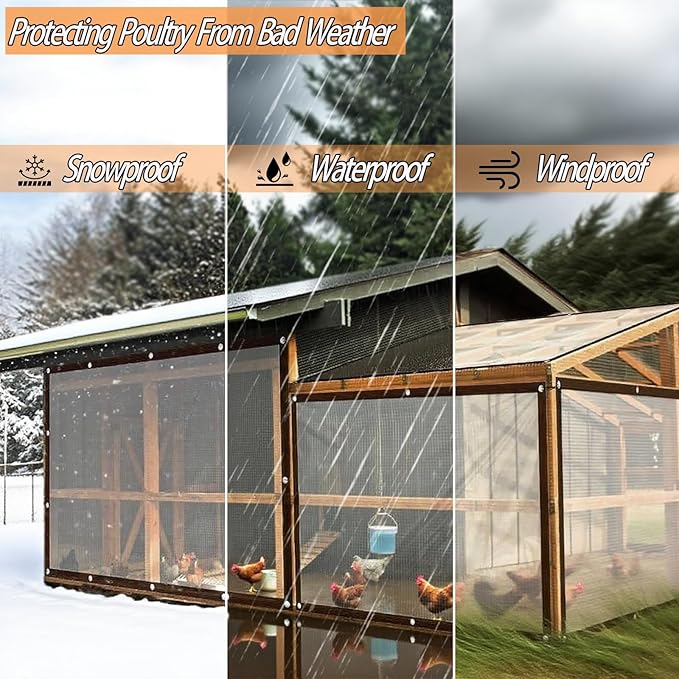 6.5 x 13.1 FT Chicken Coop Cover for Winter, Waterproof & Anti-Tear Chicken Coop Insulation with Rope, Chicken Run Sidewalls, Windproof Clear Chicken Coop Tarp for Chicken Run