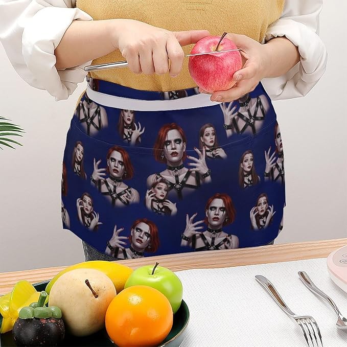 Unisex Chef Waiter Apron Waist Half Short Serving Aprons with 3 Pockets