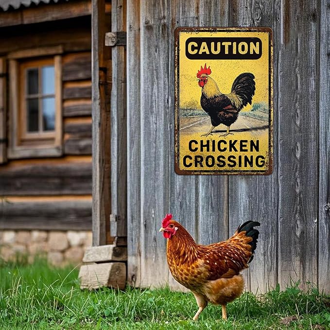 Funny Chicken Signs Chicken Crossing Aluminium Sign Metal Chicken Signs Decor Home Ktichen Farm Are Wall 12x16 Inch Vintage Chicken Signs For Coop Metal Tin Signs Poster