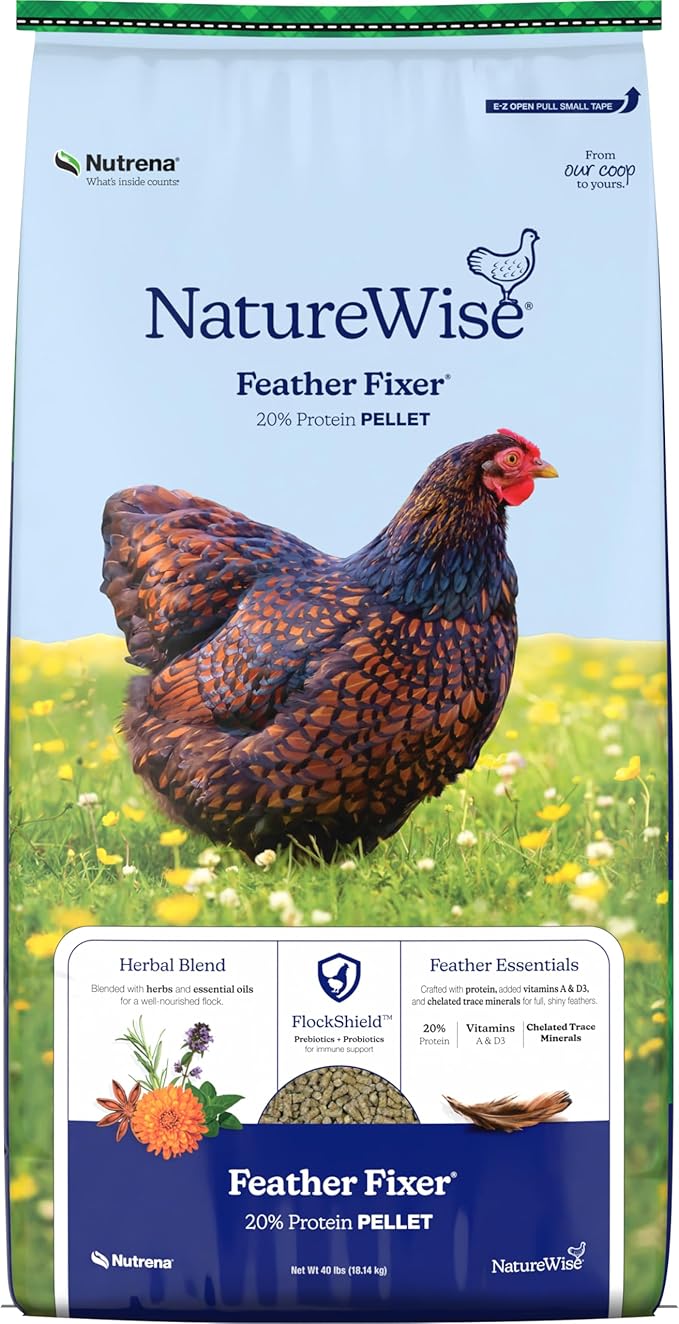 Nutrena NatureWise 20% Protein Feather Fixer, Chicken Food Pellet, Poultry Feed, 40 lbs