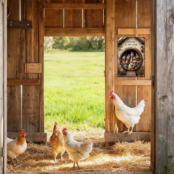 Funny Chicken Coop Signs - Vintage Sign Metal Tin Welcome To Our Coop For Chicken Lovers Gifts Outdoor Home Farm Wall Art Decor 8x12 Inch