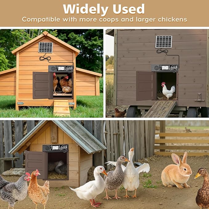 Large Size Automatic Chicken Coop Door Solar - Powered Auto Chicken Door Opener, Automatic Chicken Door with Timer/Light Sensor Modes, Intelligent Obstacle Sensors, Remote Control, 14.76"H x 11.02"L