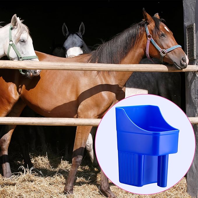 Baderke 6 Pcs Plastic Feed Scoop Enclosed Feed Scoop with Measure Marks Heavy Duty Durable Stackable for Horse Goat Ranchers Livestock Homesteaders Feeding Supplies(Blue)