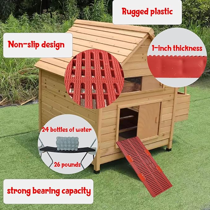 Chicken Coop Ramp, Outdoor Coop Henhouse Chicken Leg Problem or Cannot Fly Chickens, Waterproof and Rustproof, Heavy Duty Load Bearing Ladder (Red)
