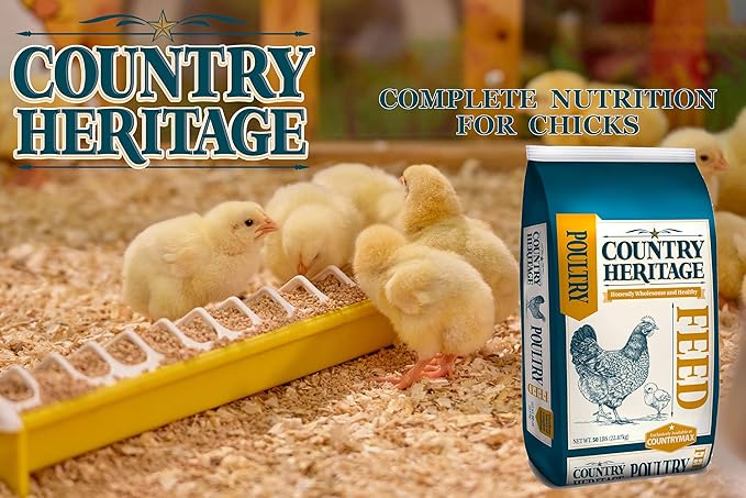 Country Heritage Chick Starter Grower Feed 50lbs - Non-Medicated Complete Nutrition Crumble for Baby Chickens Turkeys Ducks Geese, 18% Protein