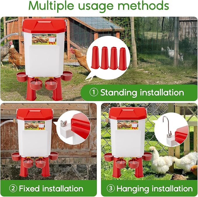 Automatic Chicken Waterer,Valve-Controlled Large Watering System with Stainless Steel Metal Hose,Suitable for Quail,Ducks,and Other Poultry，Hanging/Standing Use