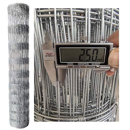 Heavy Duty Farm Fence 4ft X 100ft, 2.5mm Galvanized Woven Wire Fencing for Goat, Cattle, Deer, Hog, Livestock, Yard and Animal Protection
