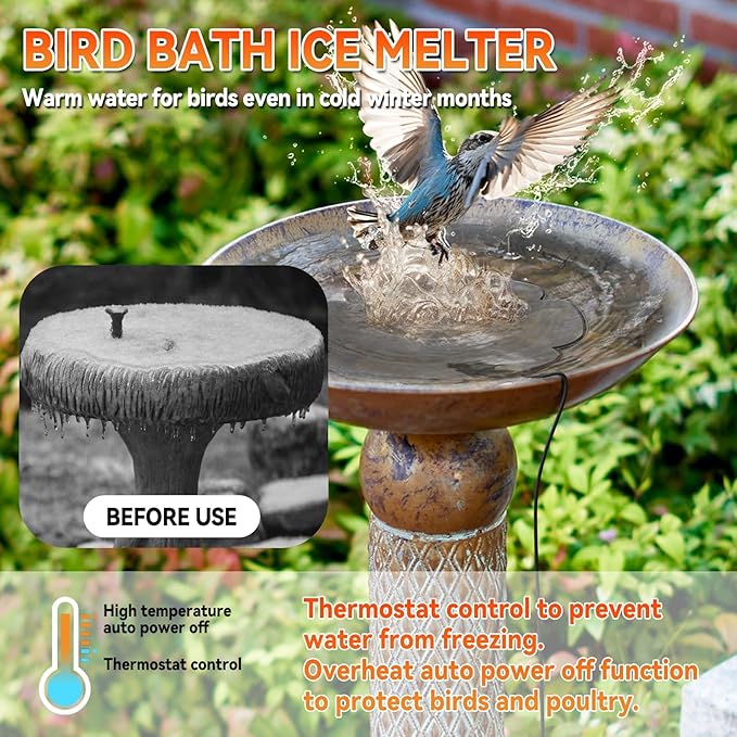 2 PCS Flower Shape 250W Submersible De-Icer for Livestock, Bird Baths, Fish Ponds, Winter Chicken Water Heater Warmer with Thermostat, 6.6ft Power Cord