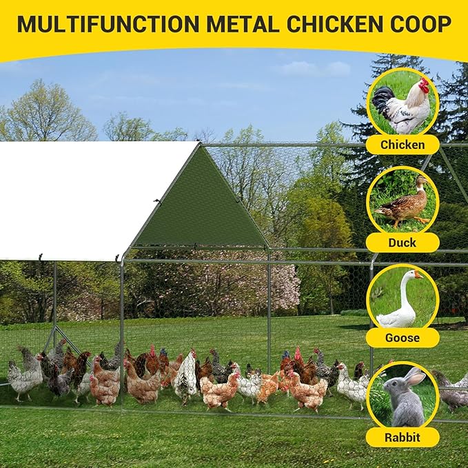 Garvee Large Metal Chicken Coop, Chicken Run with Cover, Large Chicken Pen with Double Door for Outdoor Farm Yard (19.7'L x 9.8'W x 6.6'H)