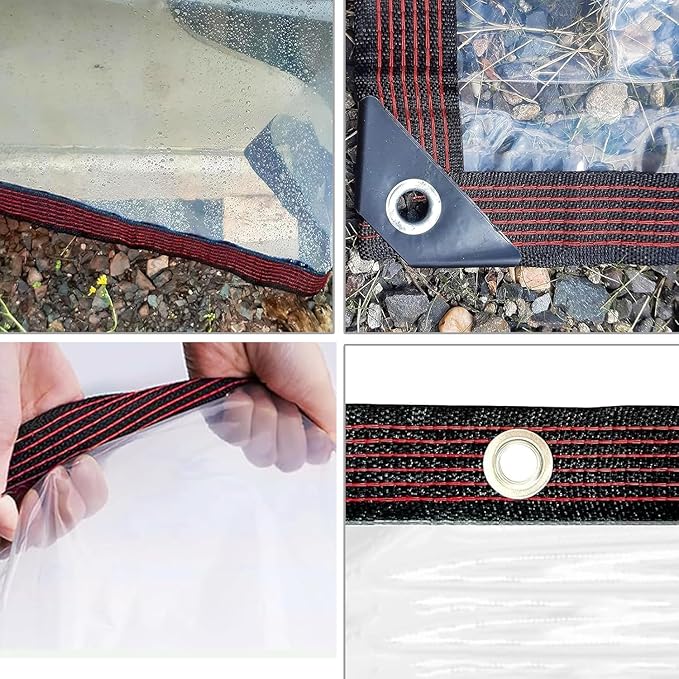 8X14FT Clear Waterproof Tarps (Increase Grommets,Windproof Rope Ties) Heavy Duty Poly Tarpaulin Outdoor Rainproof Covering, Clear Plastic Vinyl Tarp for Patio Enclosure Chicken Coop Tarp Cover