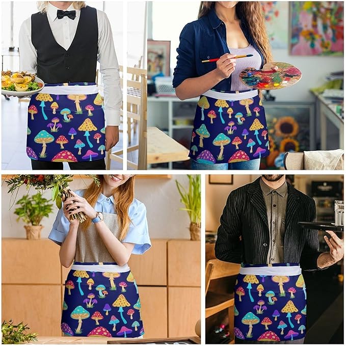 Unisex Apron for Cooking Server Waitress Half Waist Apron with 3 Pockets