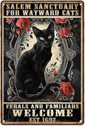 Sanwarm Metal Sign 8X12 Inch, Witch Black Cat Sanctuary Wayward Salem Vintage Tin Sign Wall Art Decor for Home, Living Room, Kitchen, Garden, Bedroom, Office, Hotel, Cafe And Pub Decoration