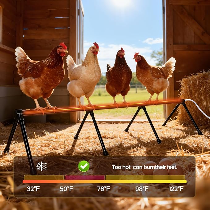 Heated Chicken Perch for Winter Thermo Heated Roosting Bar for Chickens Adjustable Temperature Heated Perch for Chicken Prevents Frozen Toes, Overheat Protection Chick Warm Coop Accessories