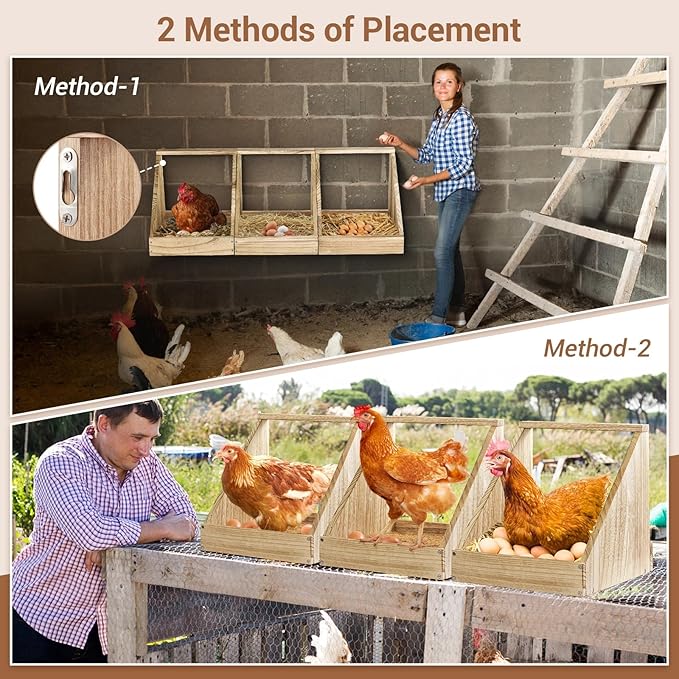 3 Pack Chicken Coop Nesting Boxes for Laying Eggs - Wooden, Duck & Chicken Nesting Box Accessories