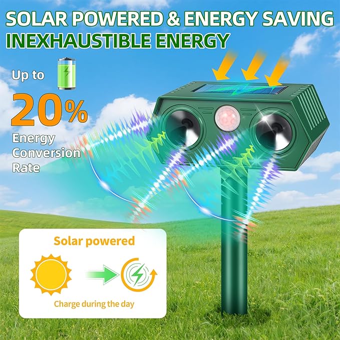 2026 IP65 Deer Repellent Devices Racoon Squirrel Sonic Fortress Pro, Solar Ultrasonic Animal Repeller Outdoor Cat Deterrent with Motion Sensor to Scare Rabbit Skunk Dog Out of Garden Farm(4Pack)