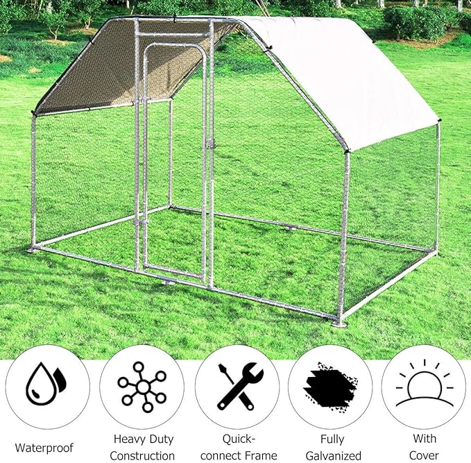 Giantex 9.2ft Large Metal Chicken Coop, Walk-in Chicken Coops Hen Run House Shade Cage with Waterproof and Sun Protection Cover for Outdoor Backyard Farm Use Poultry Cage (9.2 x 6.2 ft, Flat)