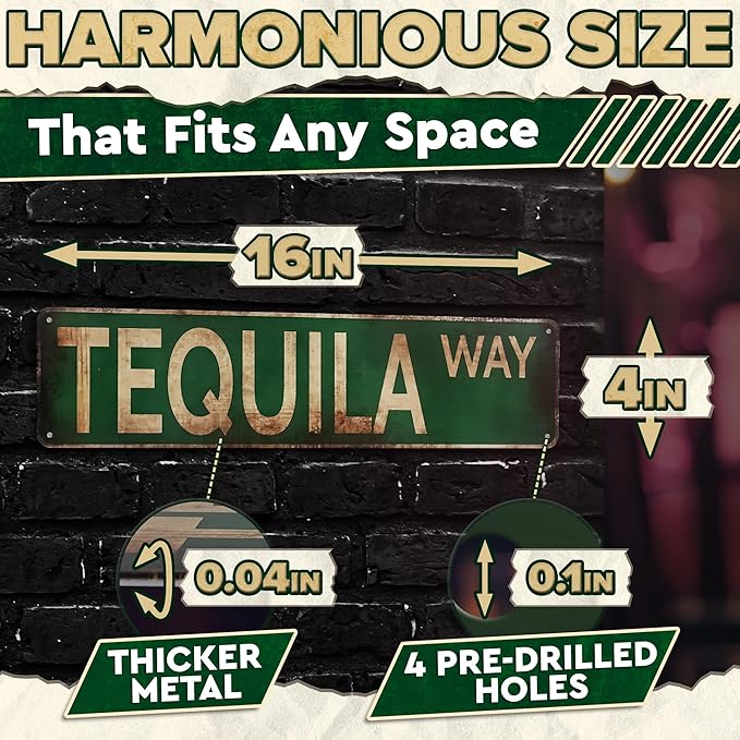 4x16 Inch Metal Bar Signs – Tequila Decorations Metal Signs, Lightweight and Easy to Install, Vintage Style Wall Tinplate Art, Rust and Fade Resistant, Good for Home, Bar, Kitchen, and Pub