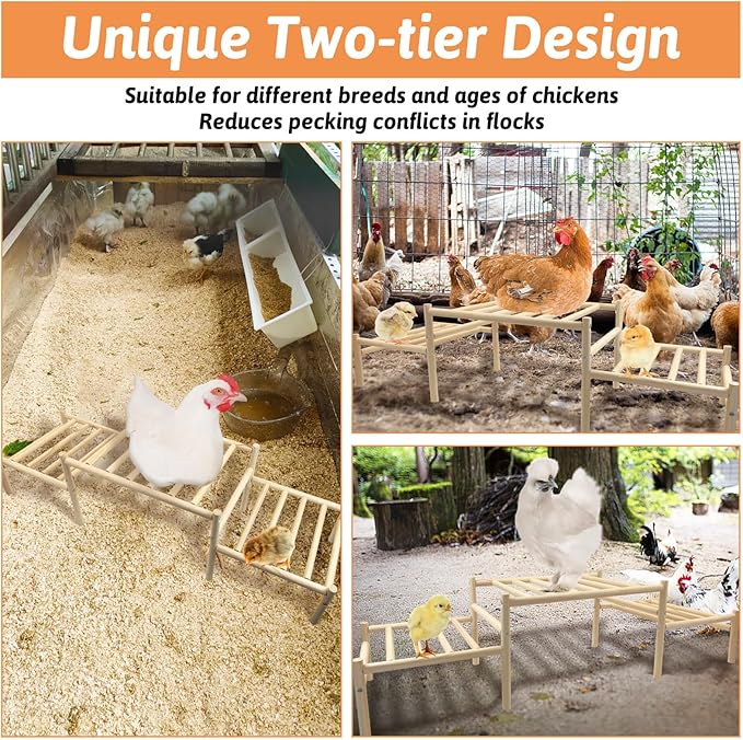 Hamiledyi Climbable Chicken Roosting Perch for Coop - Natural Wood Poultry Perch with Exercise & Playground Design, Durable Climbing Perch for Hens to Play and Stay Healthy