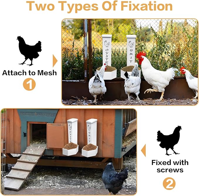 2Pack Chicken Grit Feeder, Oyster Shell Feeder with Lid, Hanging Gravity Chicken Poultry Feeders Trough, Coop Accessories Supplies