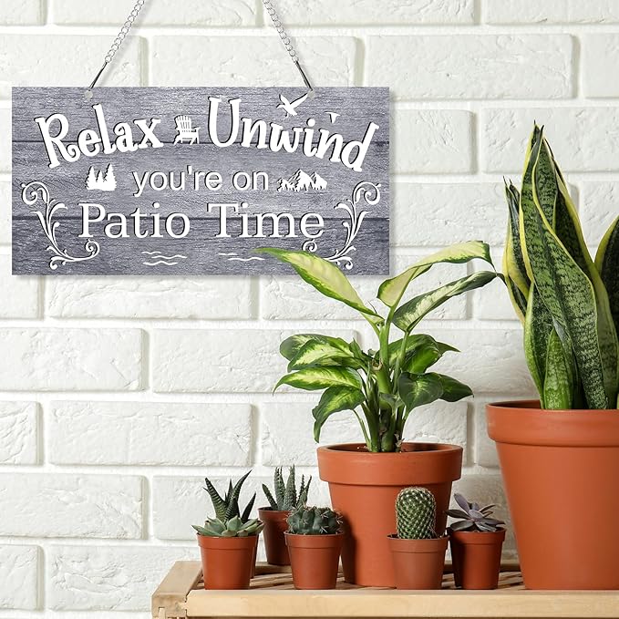 Hotop Patio Decor Patio Sign Decorations Outdoor Metal Porch Wall Decor Rustic Farmhouse Wall Art for Backyard Porch Balcony Gazebo Accessories(12 x 6",Gray)