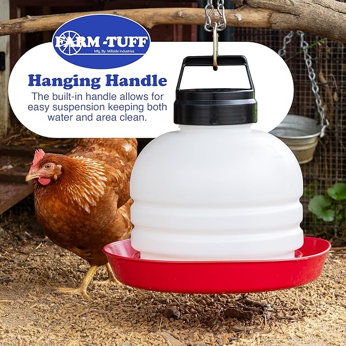 FARM-TUFF Hanging Chicken Waterer, 3 Gallon Capacity - Durable BPA-Free Plastic Poultry Fountain with Top Fill Design - Automatic Water Dispenser for Chickens, Ducks, Turkeys & Game Birds