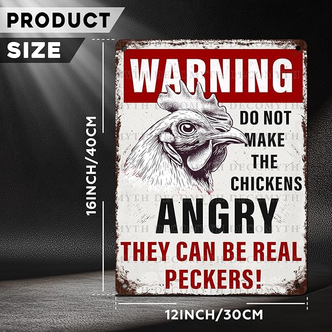 Chicken Coop Vintage Metal Tin Sign Warning Do Not Make The Chickens Angry Funny Outdoor Sign for Farm Wall Decor 12 * 16inch