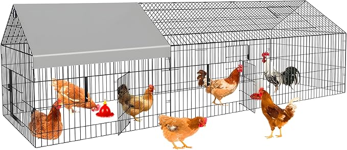 Chicken Coop 130"x40"x40" Metal Portable Black Duck Coops Enclosure with Waterproof Cover Chickens Cage Runs for Yard Outdoor Backyard Duck Pen Chicken Tractor for Rabbit, Dog, Cat